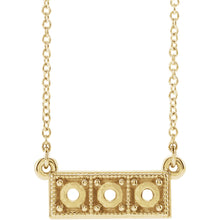 14K White 3mm Round Three-Stone Granulated Bar Necklace Mounting