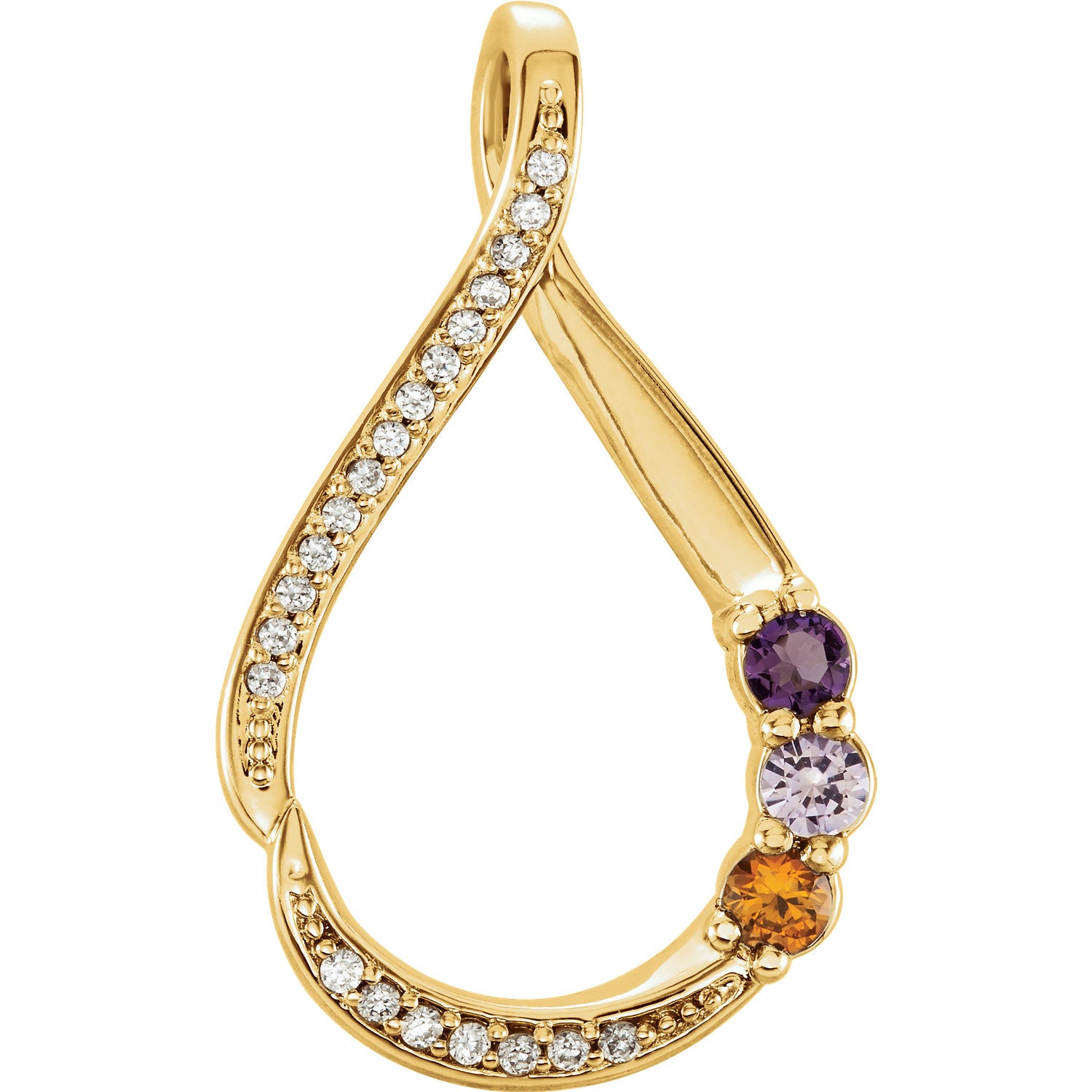 14K Teardrop Diamond and Birthstone Family Pendant Mounting