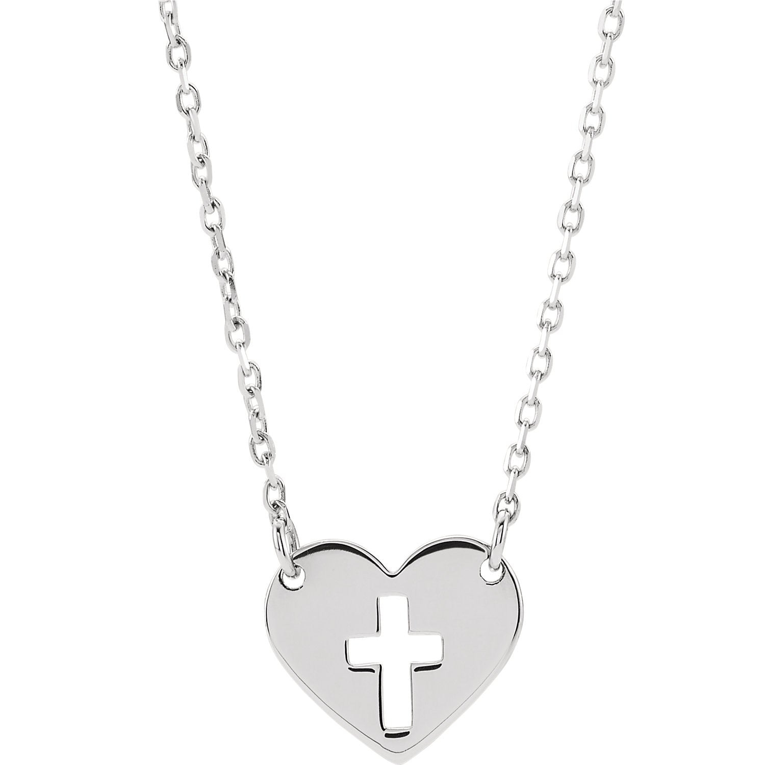 14K White Pierced Cross Heart Necklace
