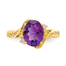 14K Gold Oval Amethyst & Diamond Filigree ring