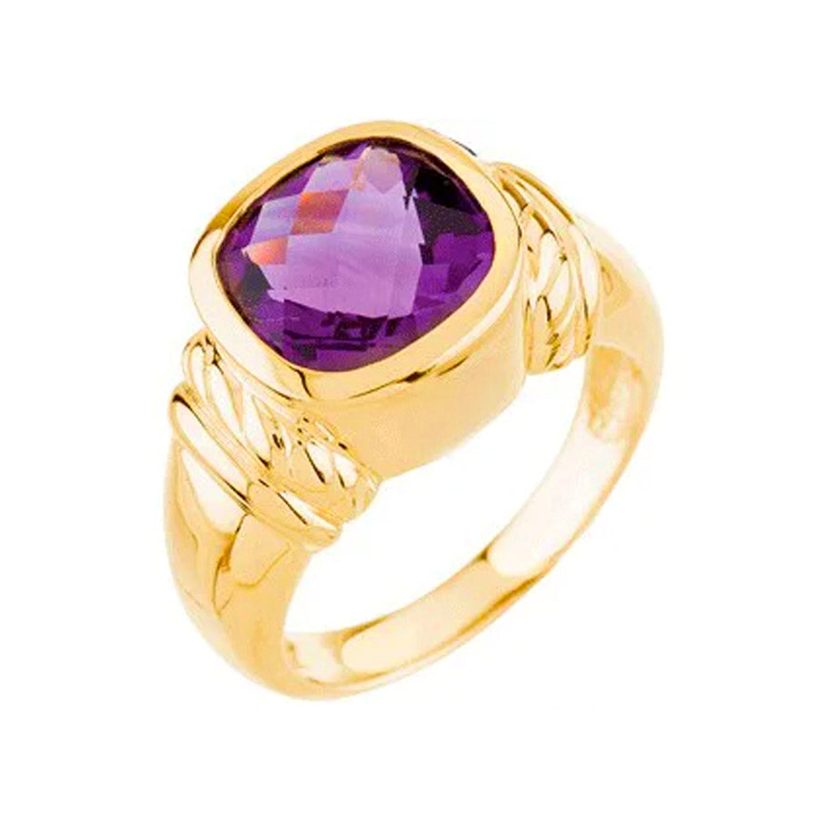 14K Yellow Gold Cushion Statement Amethyst Ring