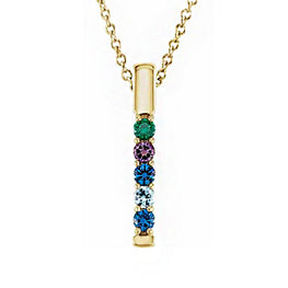 14K Yellow Gold 1-6-Stone Family Bar 16-18" Necklace