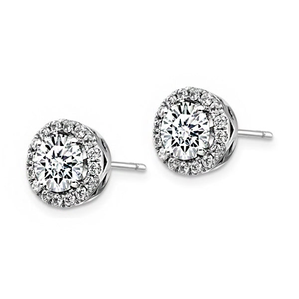 14k White Gold Round Halo Moissanite Earrings