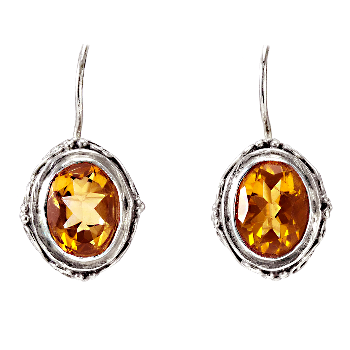 Sterling Silver Oval Citrine Earrings