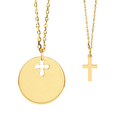 Mom 14K Gold Cross Engravable Necklace