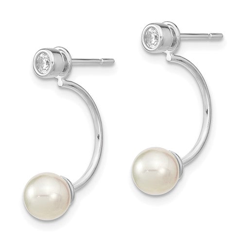 CZ FWC Pearl Removeable Front Back Dangle Earrings
