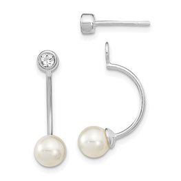 CZ FWC Pearl Removeable Front Back Dangle Earrings