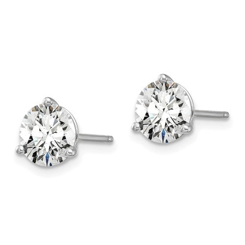 14K White Gold Lab-Grown Round Diamond 3 Prong Studs Earrings