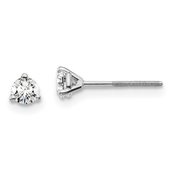 14K White Gold Lab-Grown Round Diamond 3 Prong Studs Earrings