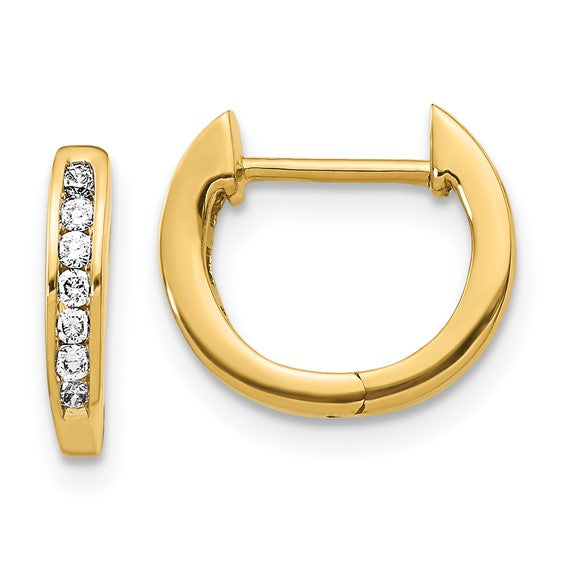 14K Gold Polished Lab Grown Diamond Hinged Hoop Earrings