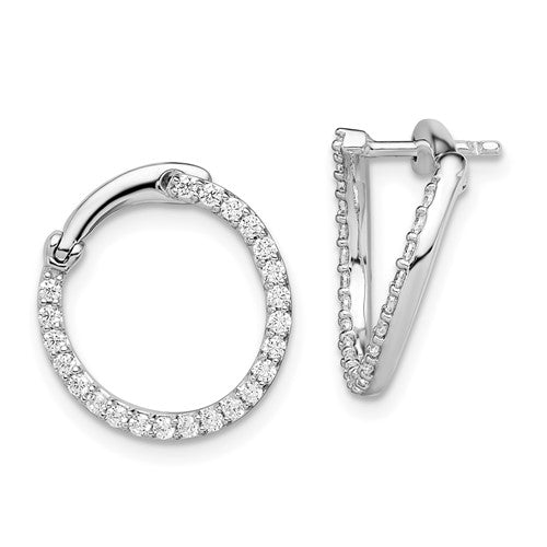 14K White Gold Fancy Circle Twist Hoop Earrings