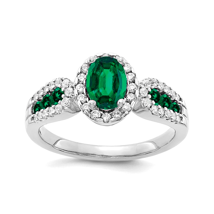 10K Gold Lab Grown Diamond & Oval Created Emerald Ring