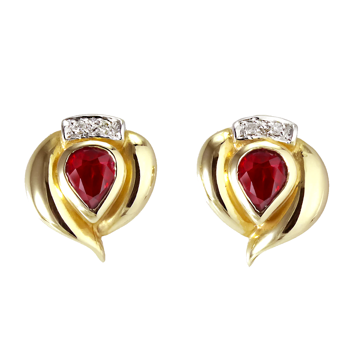 14K Gold Pear Shaped Ruby & Diamond Stud Earrings