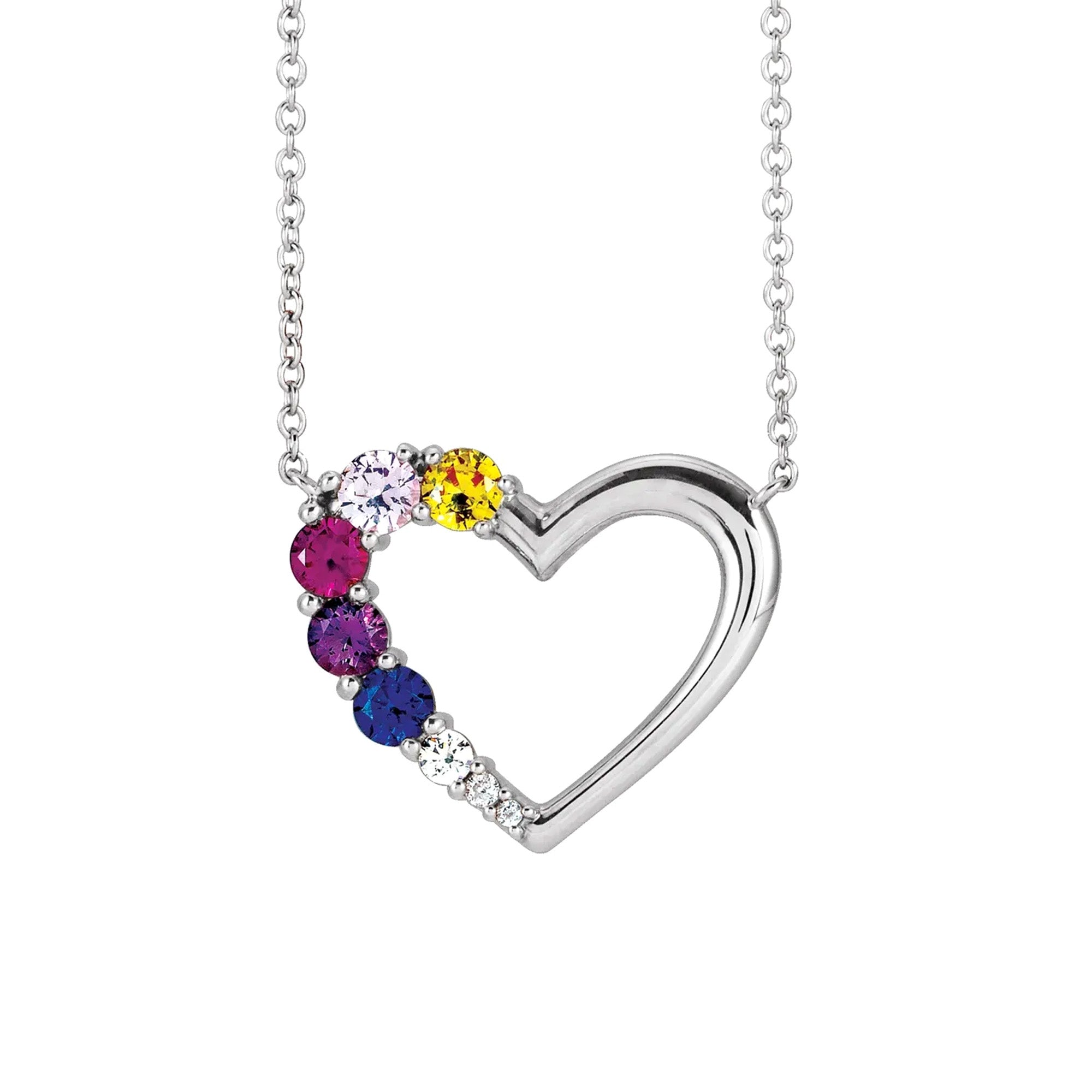 14K White Gold 5-Stone & .05 CTW Diamond Family Heart 18" Necklace