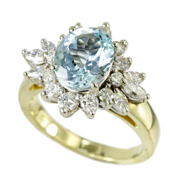 14k Yellow Gold Aquamarine & Diamond Ring