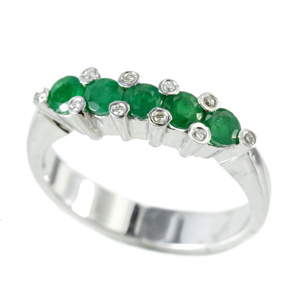 14k White Gold Emerald & Diamond Ring