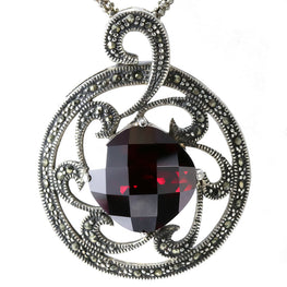 Sterling Silver Garnet & Marcasite Pendant