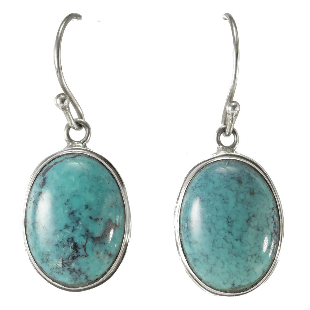 Sterling Silver Oval Turquoise Earrings