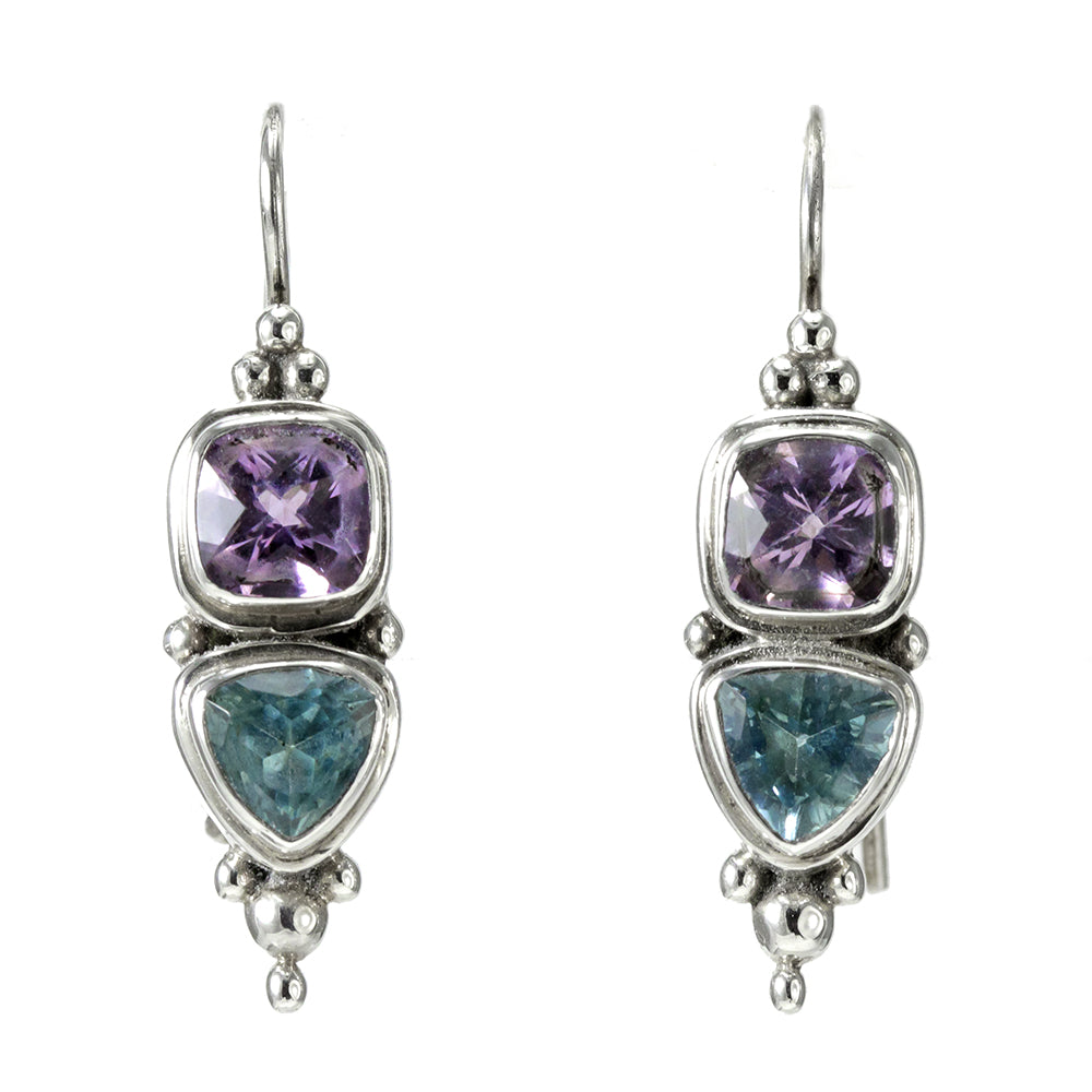 Amethyst and Blue Topaz, Sterling Silver Earrings