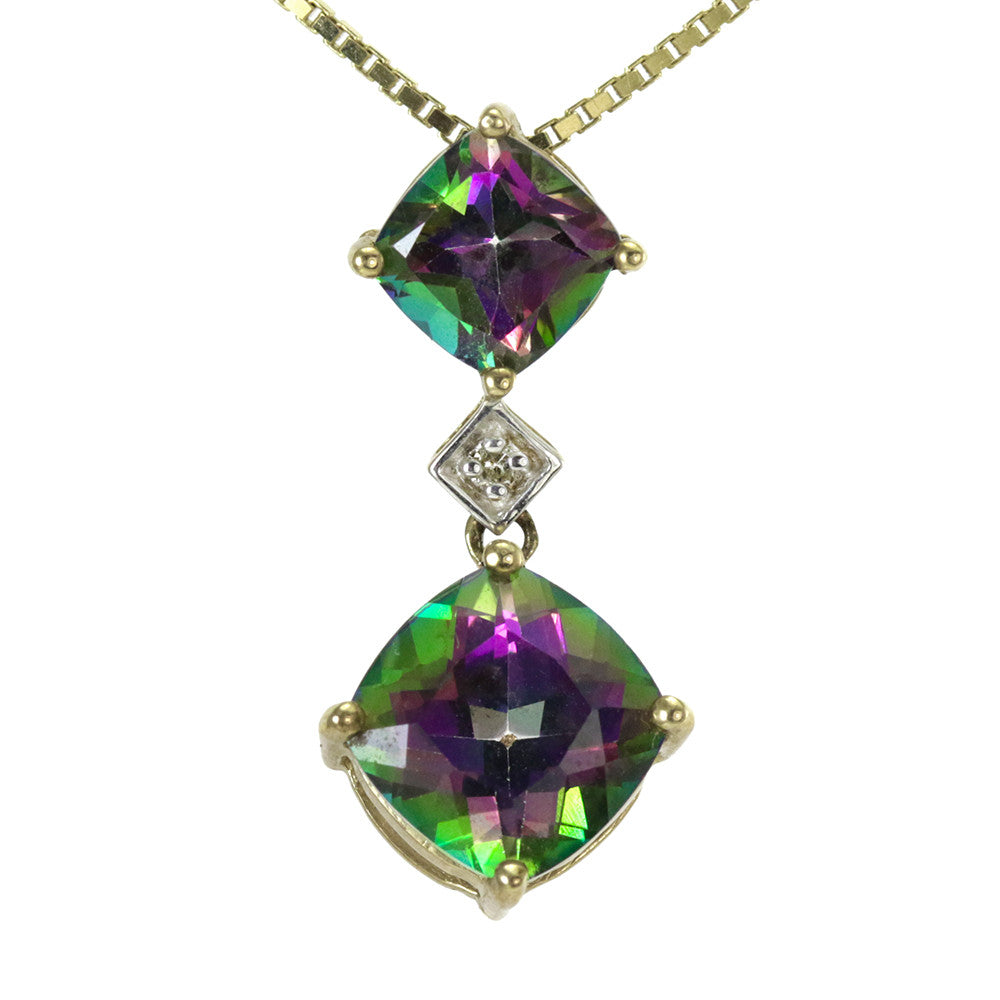 14k yellow gold mystic topaz princess cut necklace