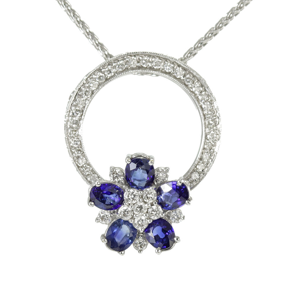 18k white gold sapphire and diamond necklace