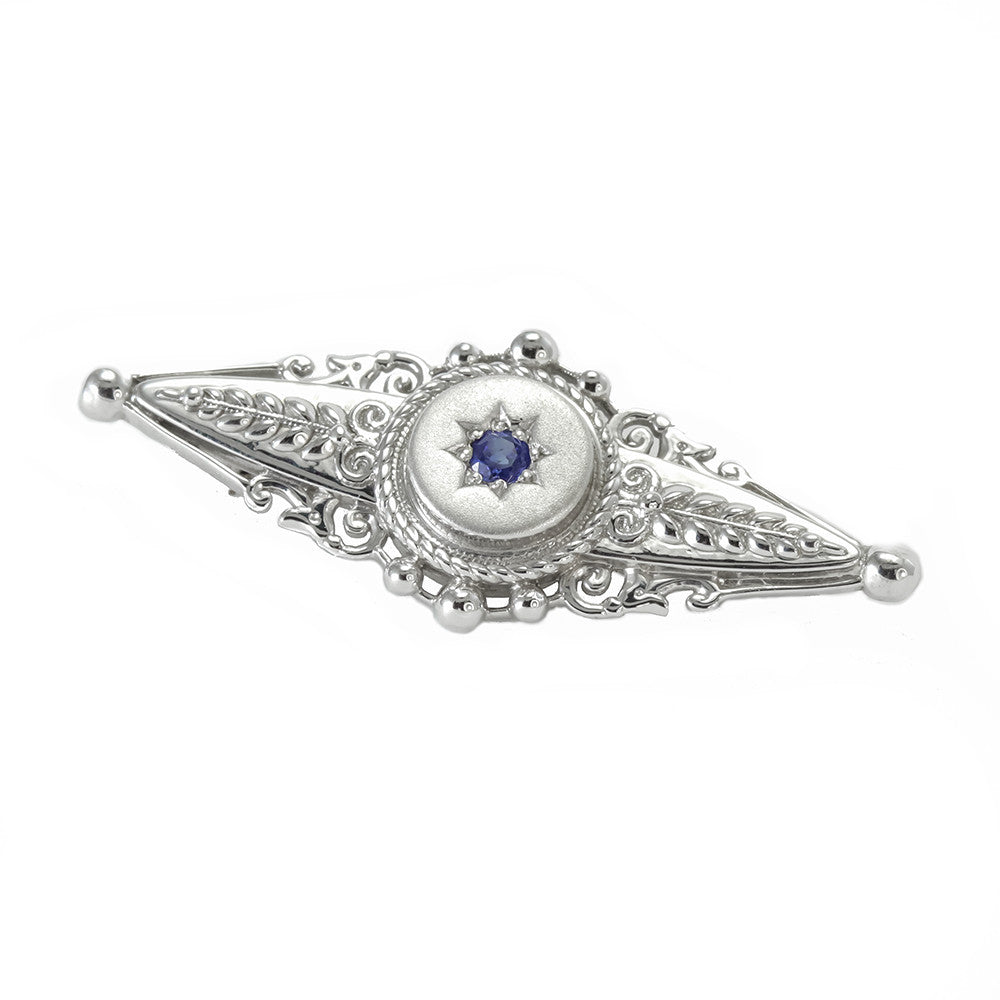 14K White Gold Sapphire Brooch