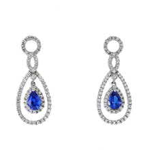 14K white gold pear shape sapphire and diamond earrings