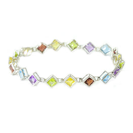 14k white gold multi color princess cut tennis bracelet