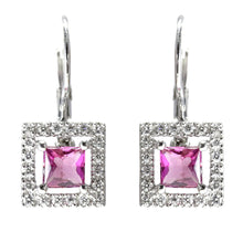 14K Gold Princess Cut Pink Tourmaline & Diamond Earrings