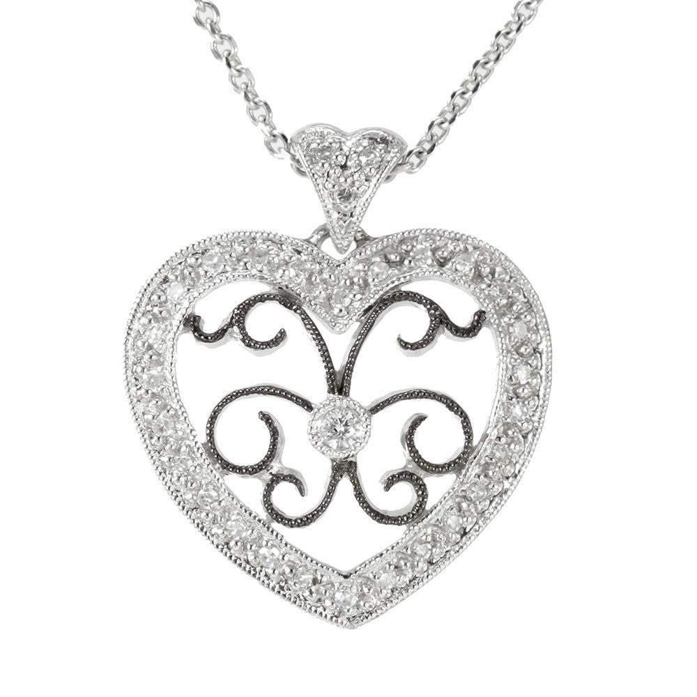 14k white gold heart diamond pendant