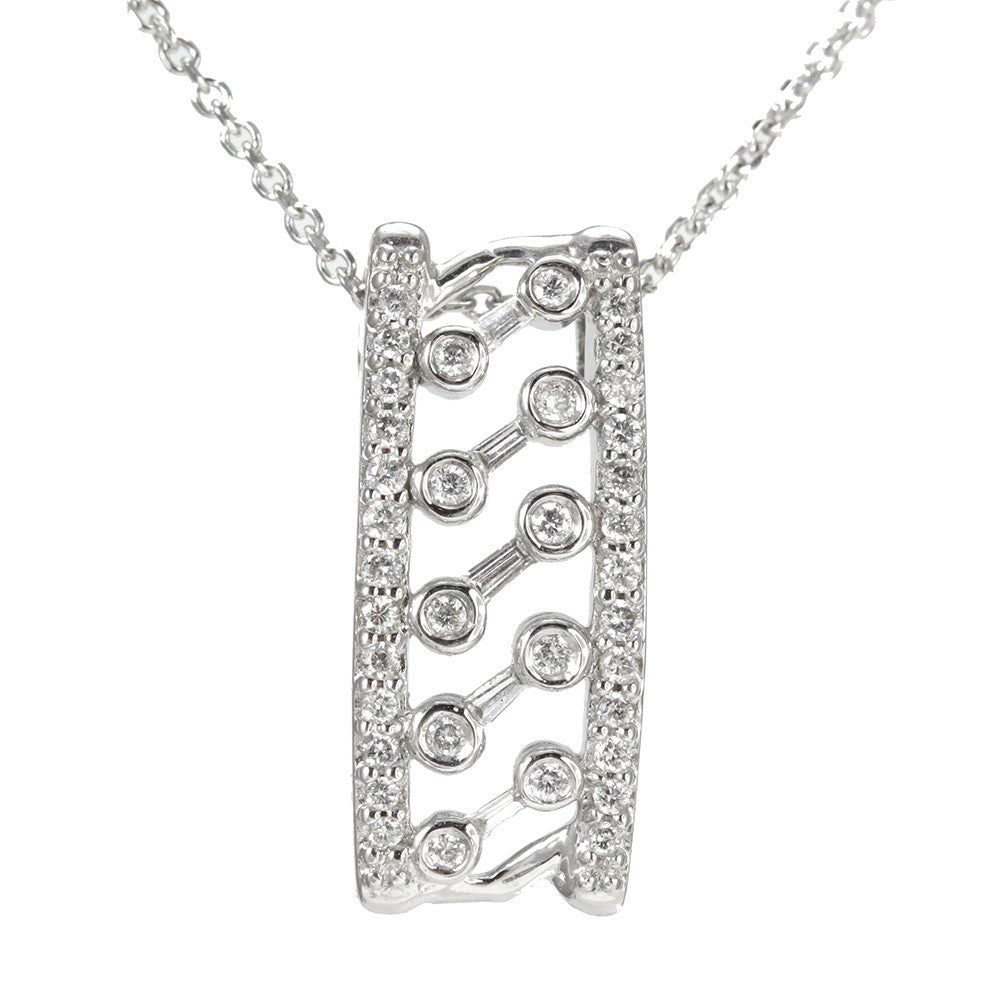 14k white gold bar style diamond pendant