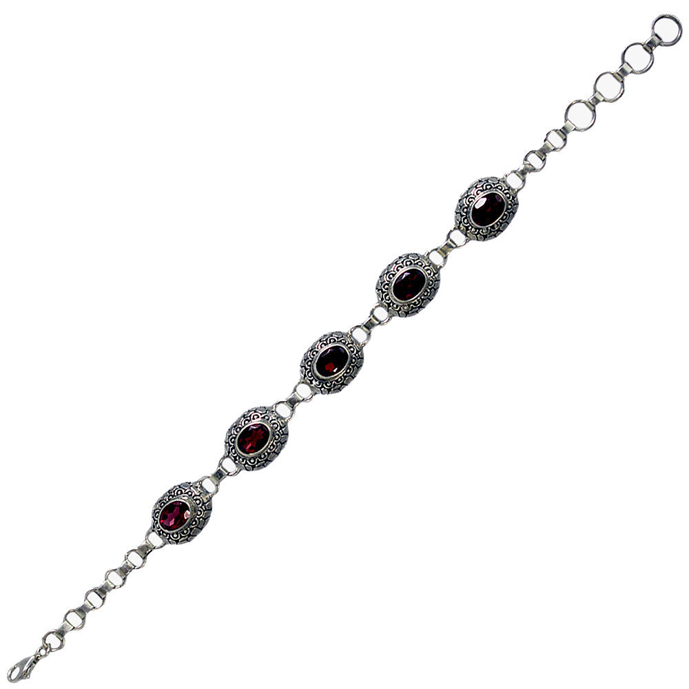 Sterling Silver Oval Faceted Garnet Stone Bracelet