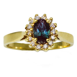 SPECIAL ORDER - 14K Yellow Gold Chatham Alexandrite and Diamond Ring