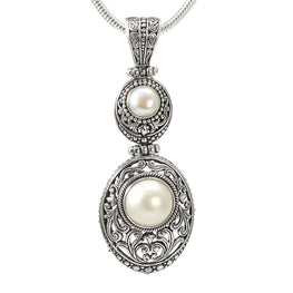 Sterling Silver Oval Shape Pearl Pendant With Filigree Decorative Design