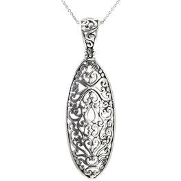 Oval Sterling Silver Filigree Decorative Design  Pendant