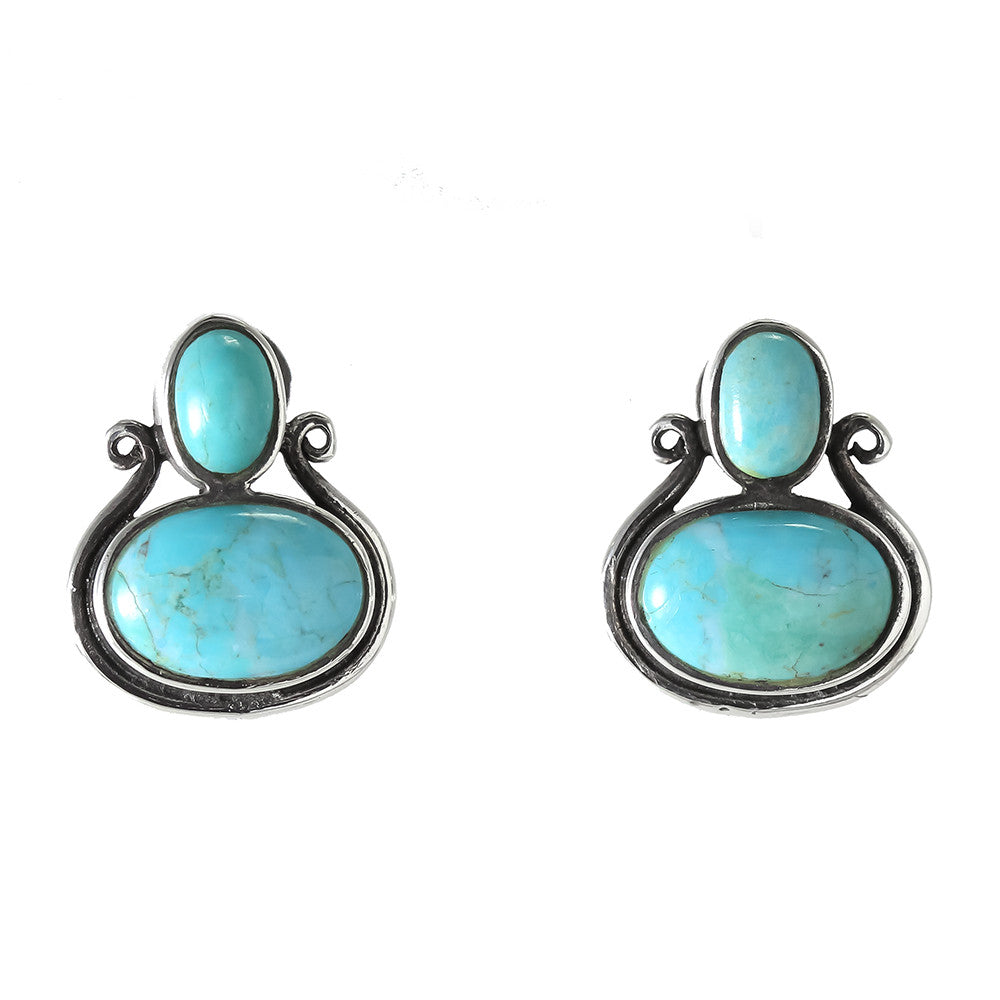Oval Turquoise Sterling Silver Studs Earrings