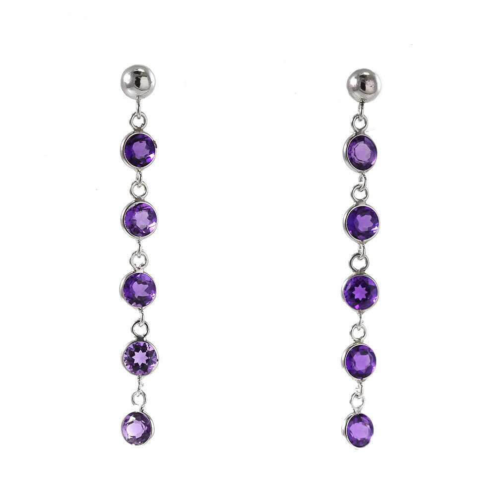 14k white gold bezels set 5 amethyst stones earrings