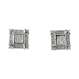 14 k white gold princess cut and round brilliant cut diamond earrings 0.70 ct . total weight