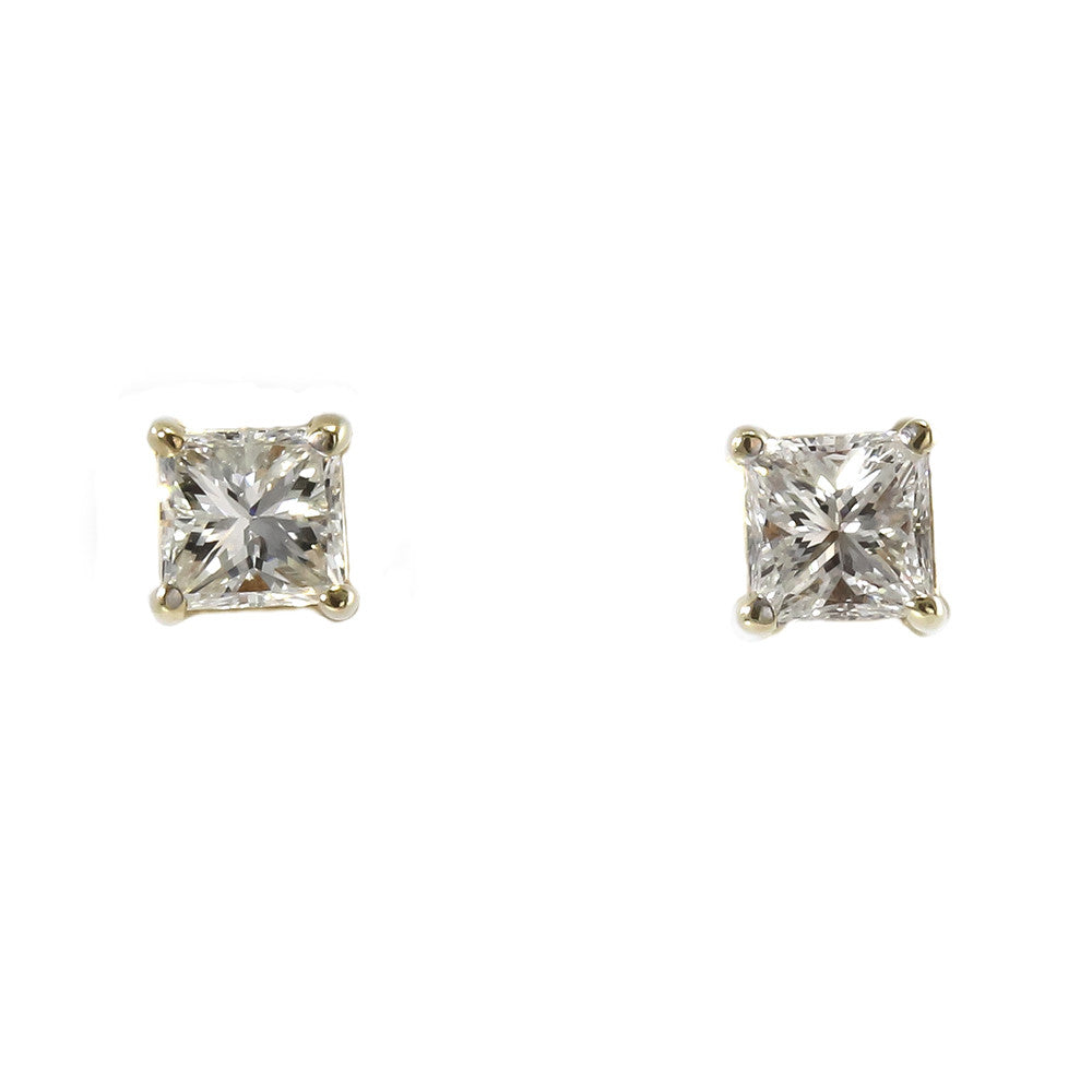 14 k yellow gold princess cut diamond stud earrings