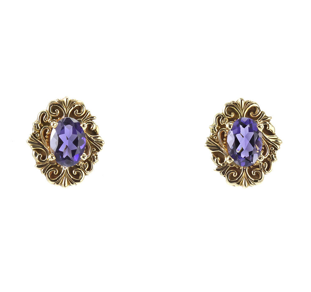 14 k yellow gold oval iolite earrings