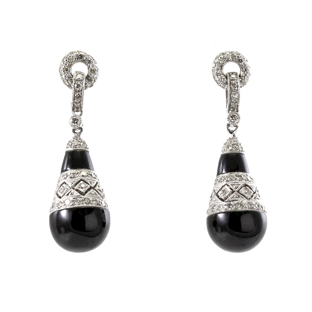 18 k white gold diamond and black onyx earrings
