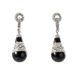 18 k white gold diamond and black onyx earrings