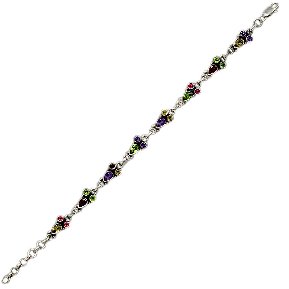 Sterling Silver Amethyst, Citrine, Garnet and Peridot Tennis Bracelet