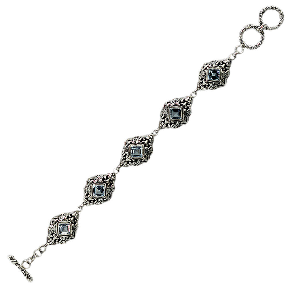 Sterling Silver Detailed Blue Topaz Bracelet
