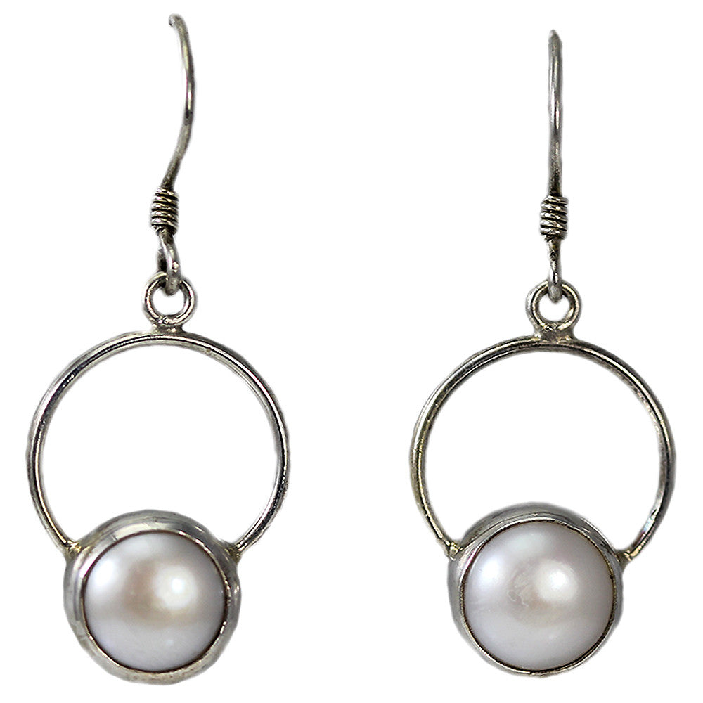 Sterling Silver Round Pearl Earrings