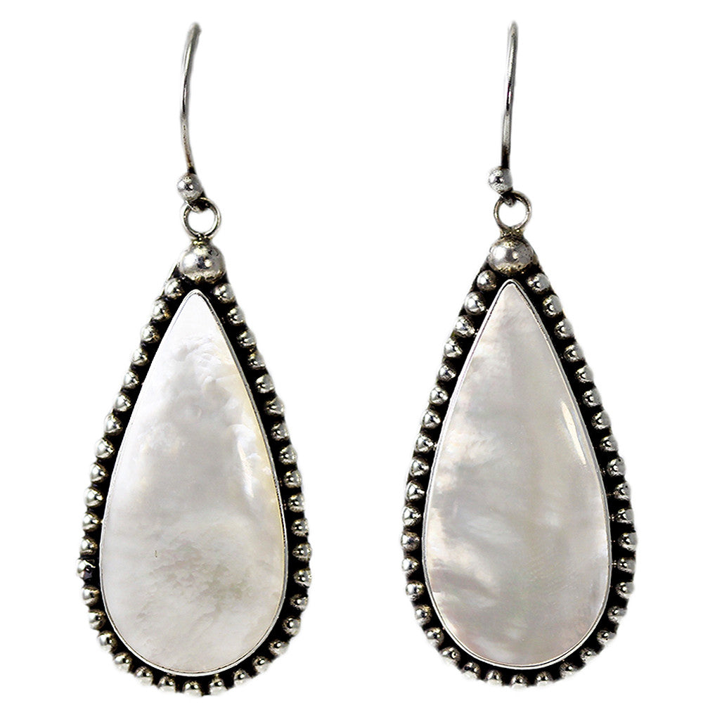 Sterling Silver Beaded Teardrop Pearl Earrings