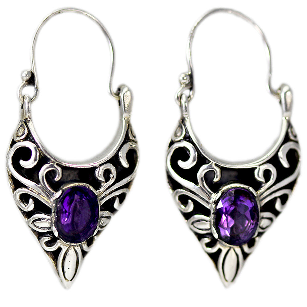 Sterling Silver Amethyst Swirl Earrings