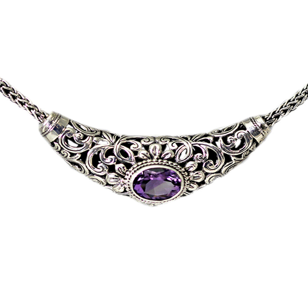 SS Swirl Detailed Amethyst Necklace