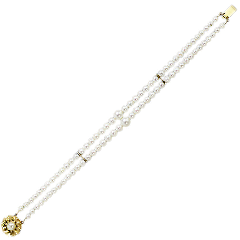 14K Yellow Gold Flower and Pearl Bracelet