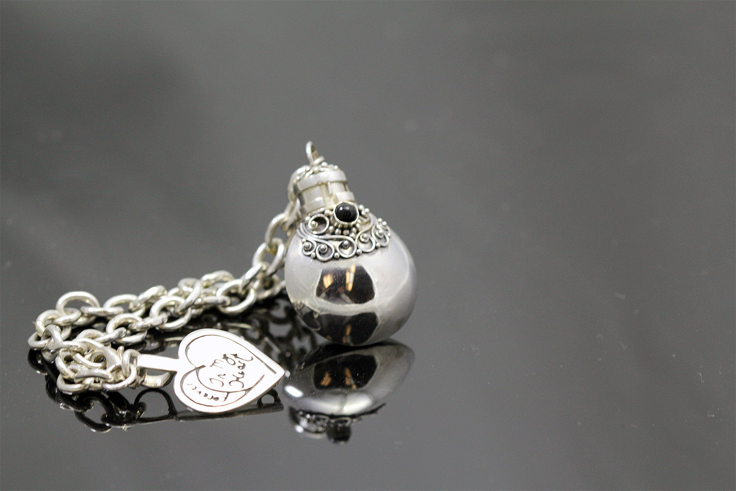 Handmade Sterling Silver Charm Bracelet with Round Charm with Choice of Gemstone